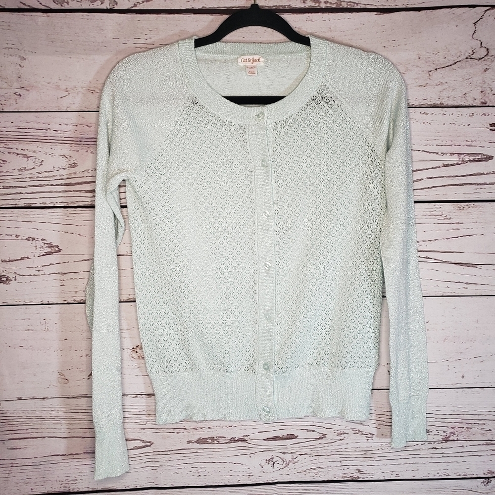 CAT & JACK Button Up Cardigan Light Green Size XL